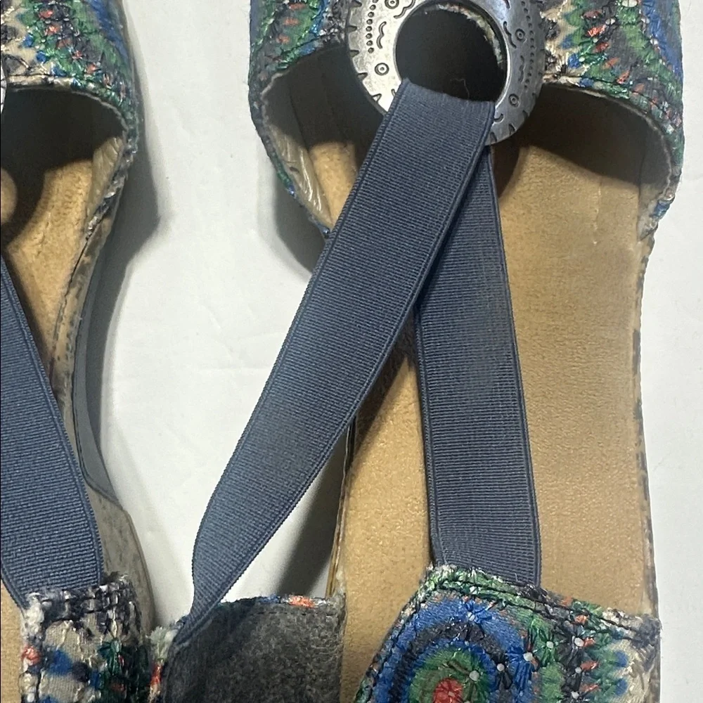 Rieker Roberta Peacock Colorful heeled wedge Sandals metallic ring elastic strap